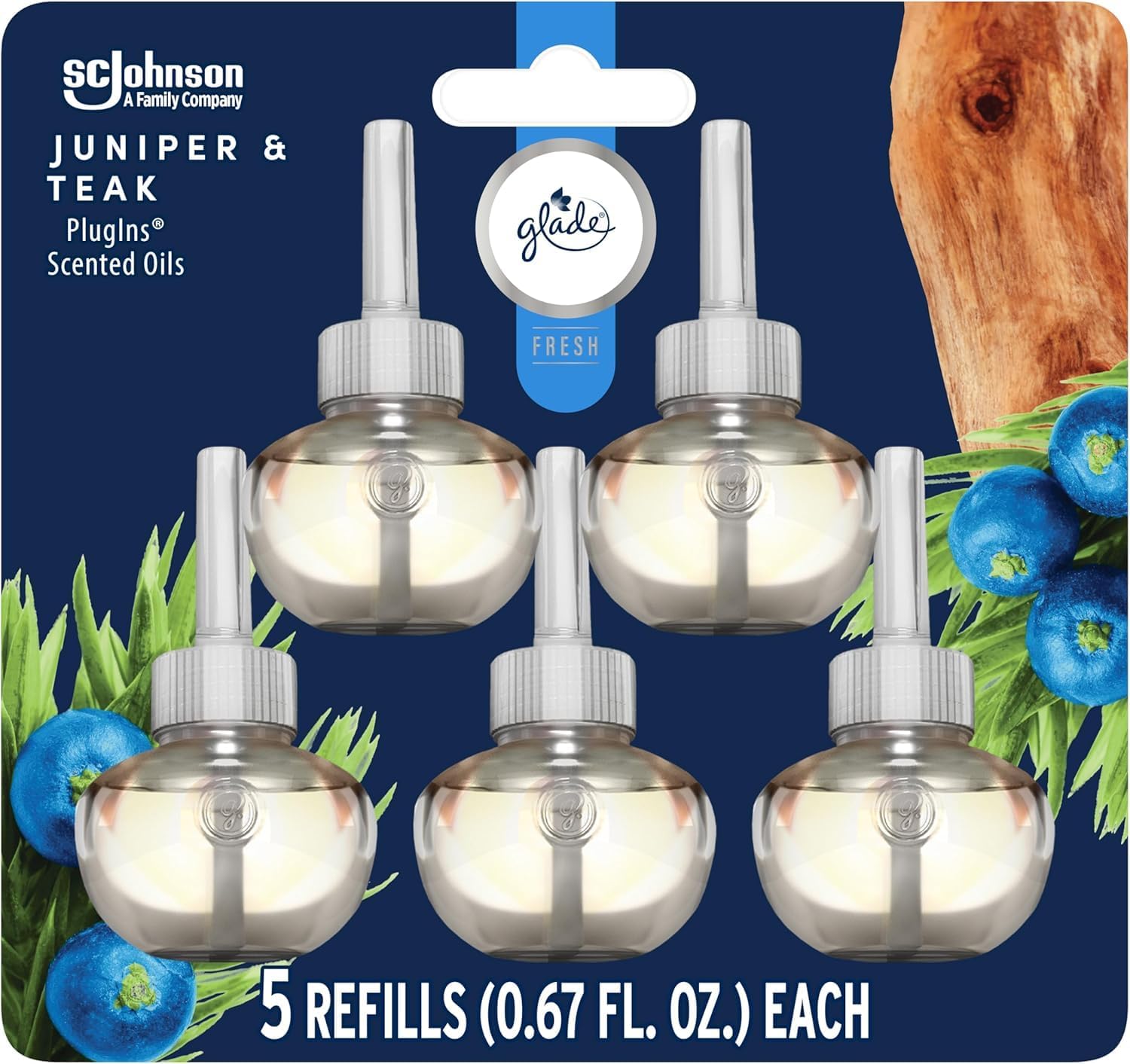 Glade PlugIns Refills Air Freshener, Sea Mist & Cypress, Scented and Essential Oils for Home and Bathroom, 0.67 Fl Oz, 5 Count