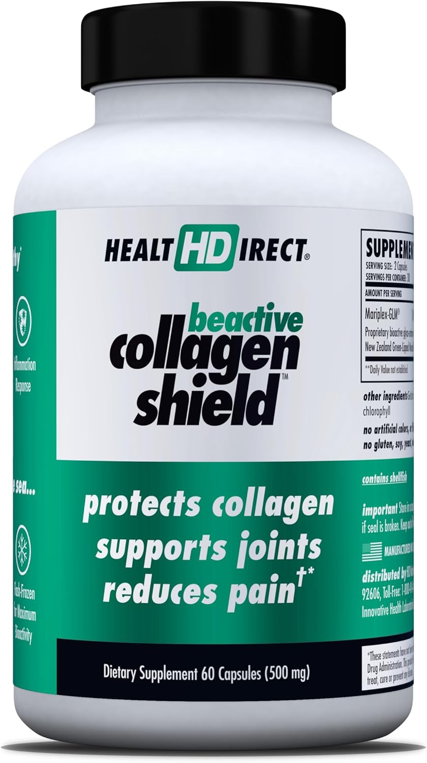 HEALTH DIRECT BeActive Collagen Shield, Green-Lipped Mussel, 60 Capsules | Bioactive Mariplex GLM formula from New Zealand supports collagen health, joints and muscle recovery.