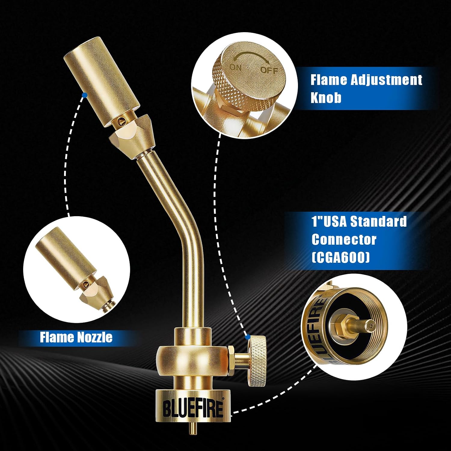 BLUEFIRE Solid Brass Jumbo Pencil Flame Gas Welding Torch Head Nozzle Upgraded Full Metal Version Fuel by MAPP MAP Pro Propane CGA600 Cylinder