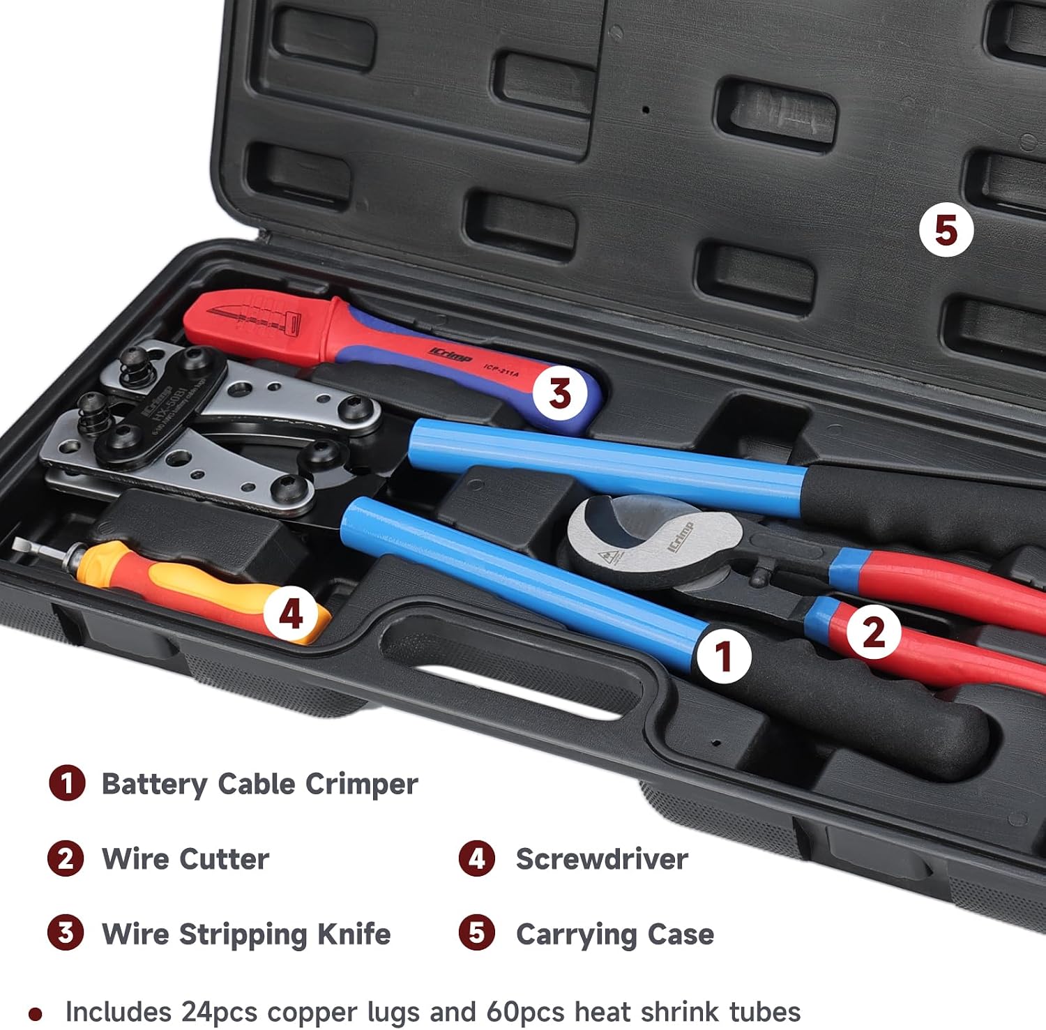 iCrimp Cable Lug Crimping Tool for Heavy Duty Wire Lugs AWG 8-1/0 | Battery Cable Crimper, Battery Terminal, Copper Lugs