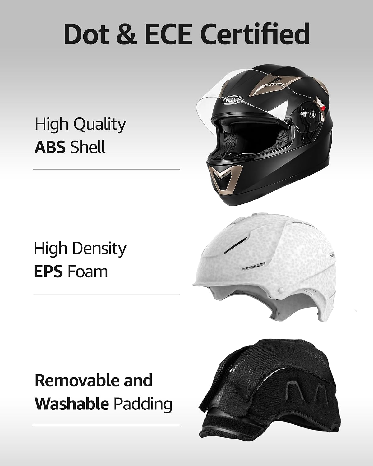 Motorcycle Full Face Helmet DOT Approved - YEMA Helmet YM-829 Motorbike Moped Street Bike Racing Casco Moto Helmet with Sun Visor for Adult,Youth Men and Women