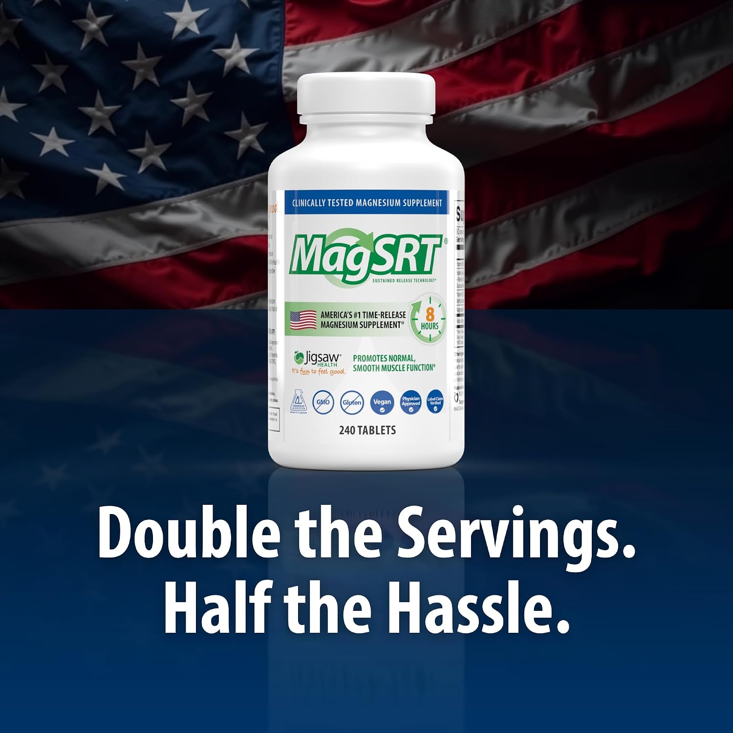 Jigsaw Health MagSRT | Magnesium Supplement with Vitamin B6, Folate & B12 | 240 Tablets | 60 Servings