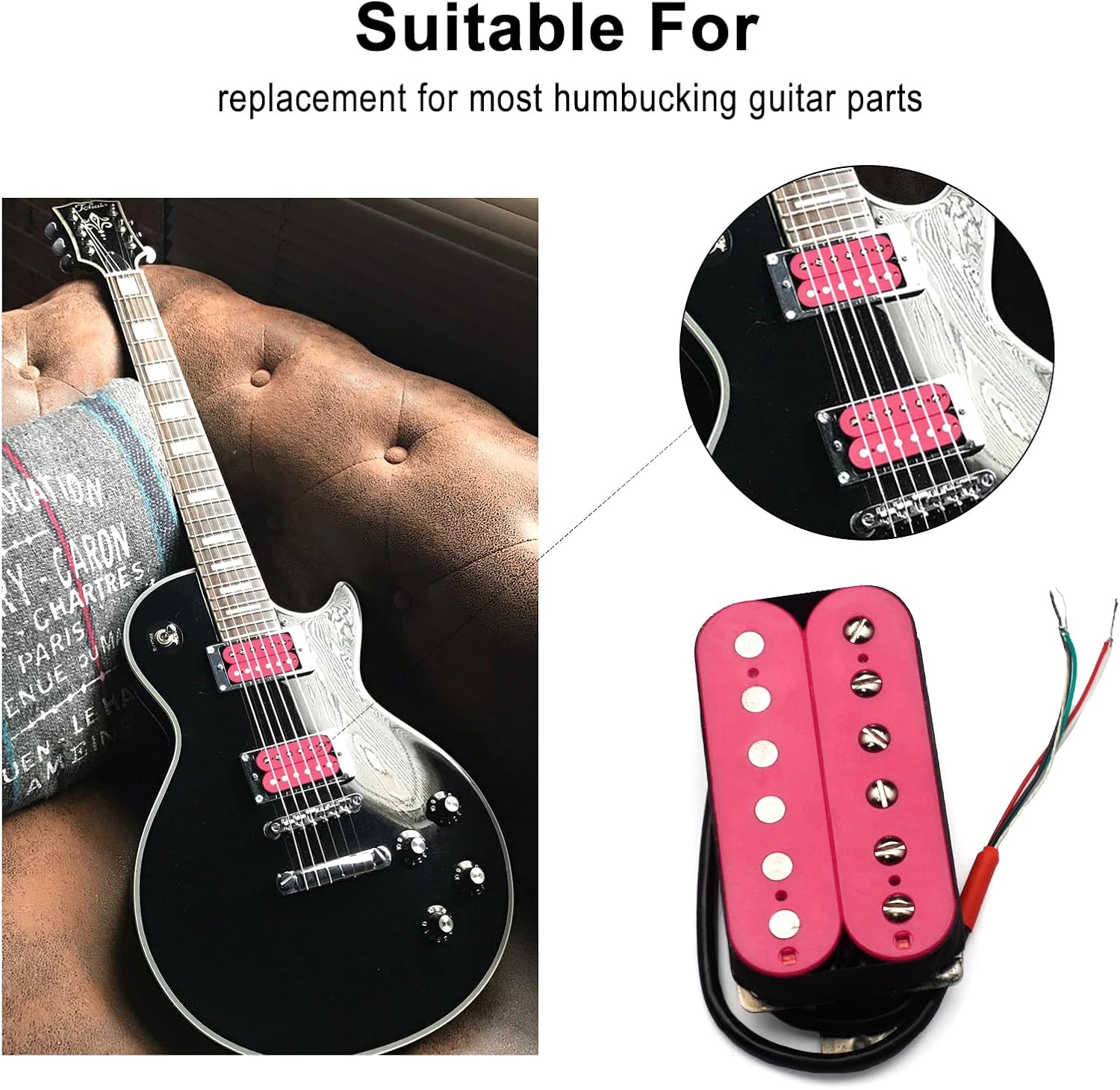 SAPHUE Alnico 5 Humbucker Pickup Double Coil Electric Guitar Pickups Set with Neck and Bridge with Prewired and Screws Parts Accessories Kit Black