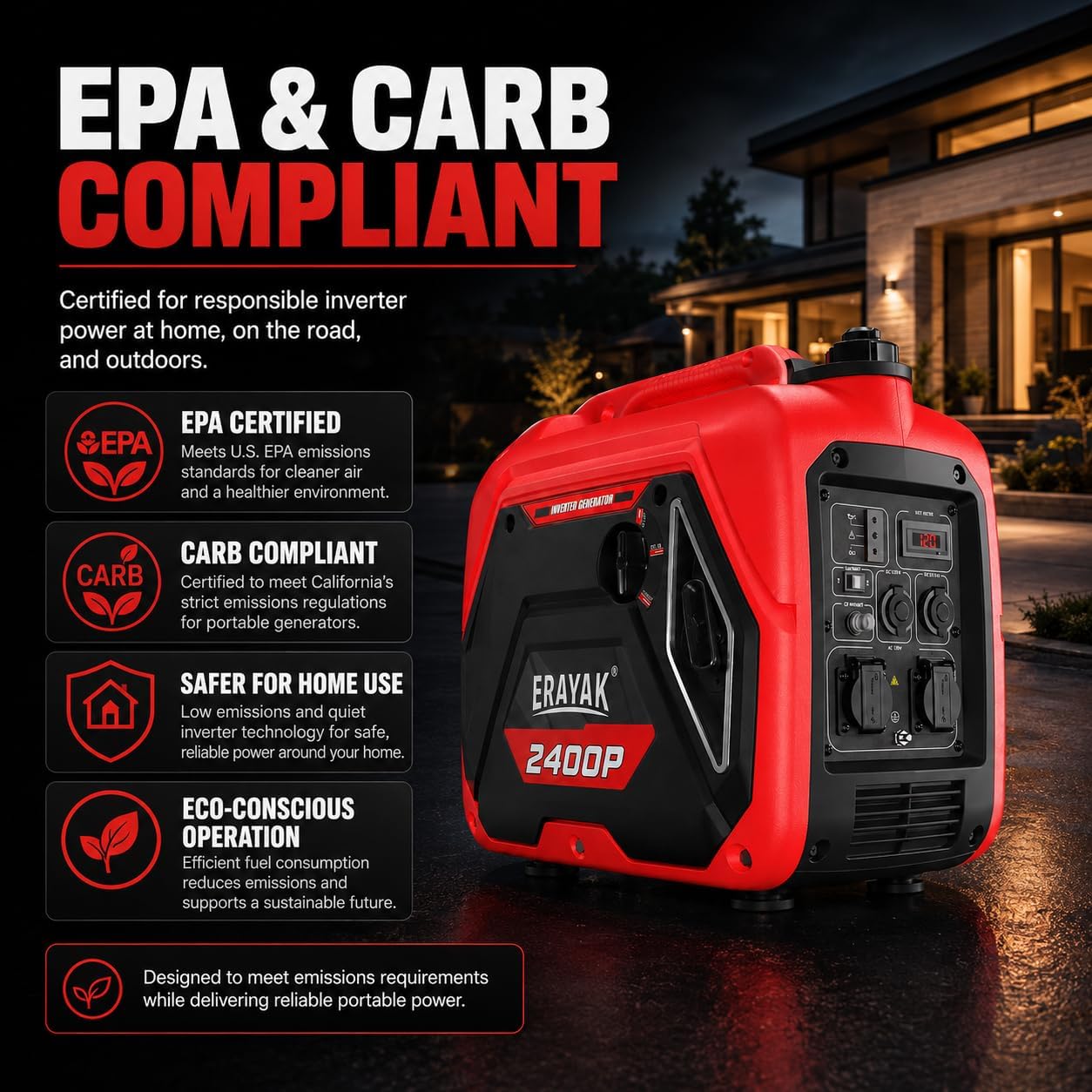 ERAYAK 4500W Portable Inverter Generator for Home Use, Super Quiet Small Generator for Camping Outdoor Emergency Power Backup, Gas Powered Engine, ECO Mode, EPA Compliant