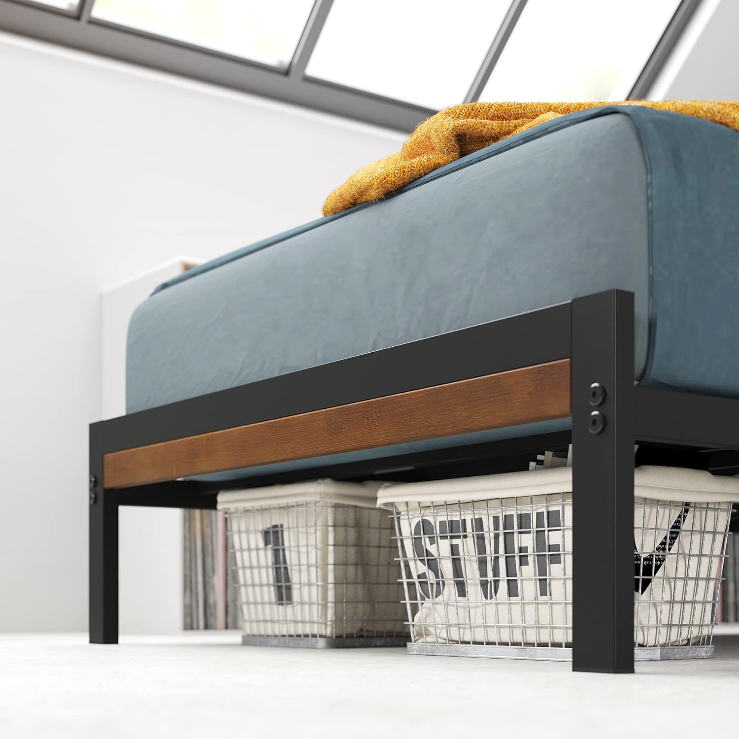 Zinus Kai Platform Bed Frame, RGB LED Lights, No Box Spring Needed, Full | Two-Tier Headboard for Space-Saving Storage, Built-in USB Charging Station, Soft Ambient Night Light