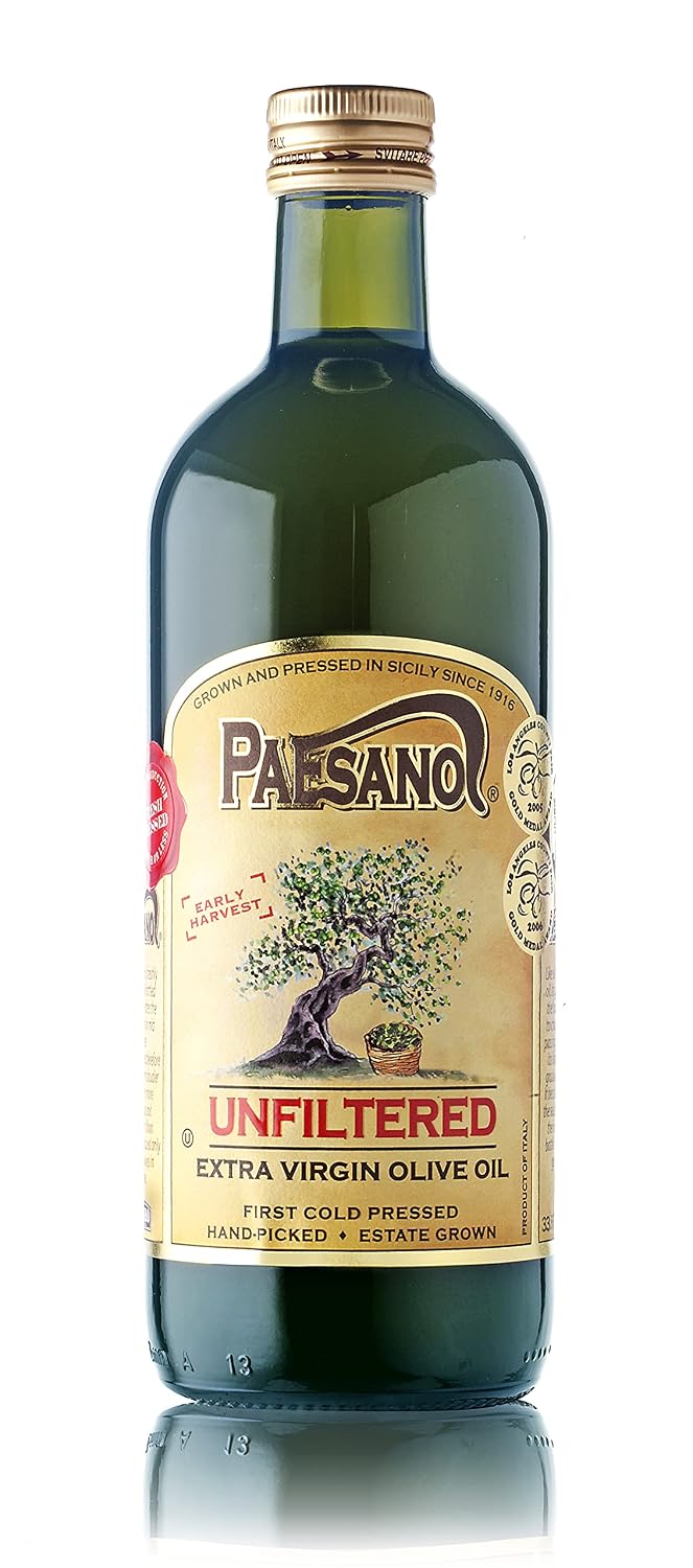 Paesanol Extra Virgin Olive Oil, Unfiltered, 33.8 Fl Oz (1L) | High Polyphenol, Premium First Cold Pressed, Hand Picked, Early Harvest in Sicily, Award Winning Italian EVOO