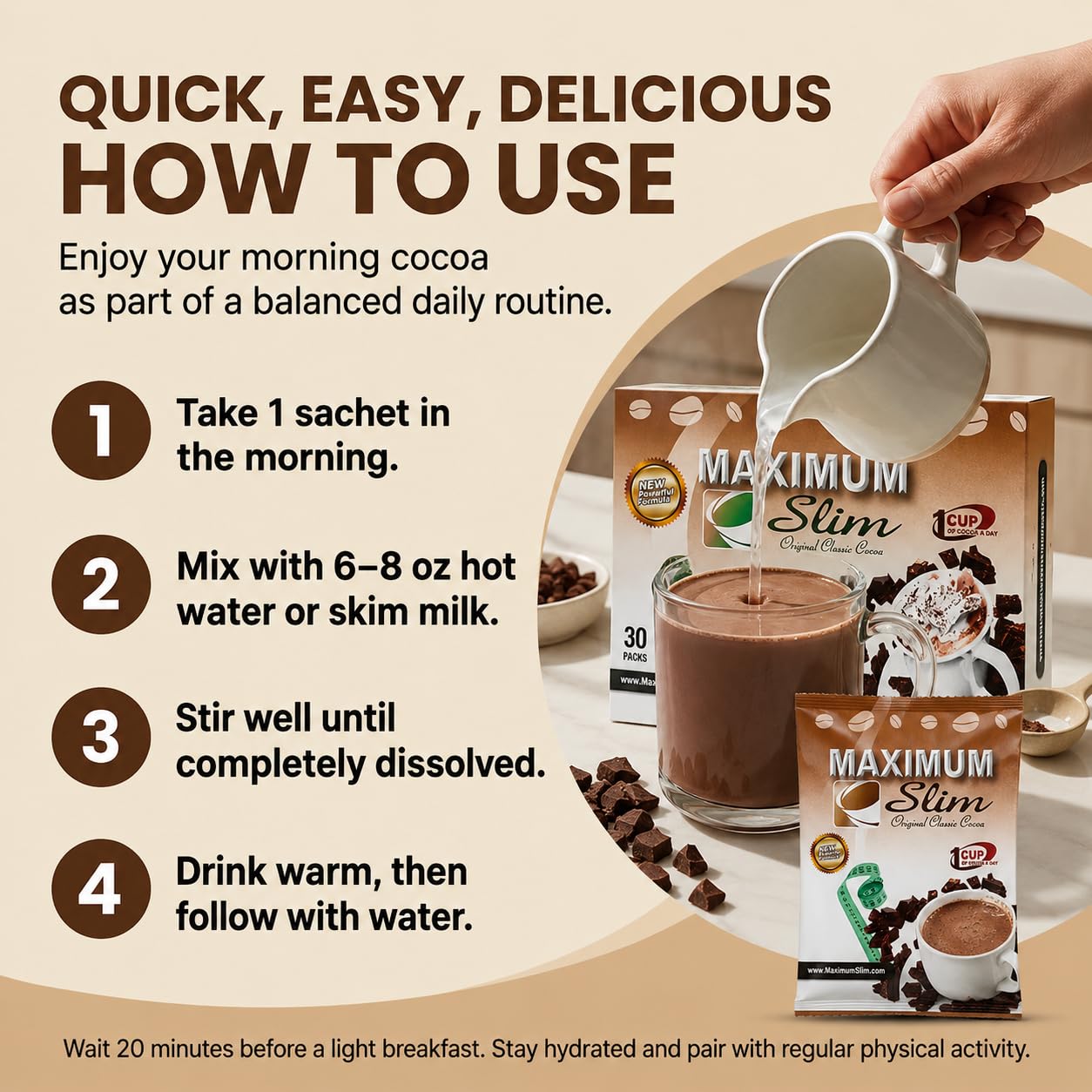 Maximum Slim Premium Instant Cocoa – Creamy, Delicious 4-in-1 Formula with Natural Herbal Extracts for Energy & Vitality