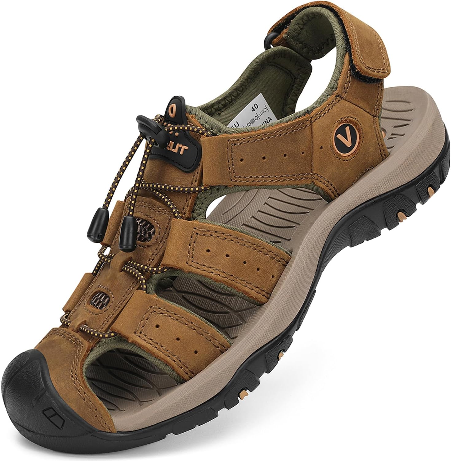 FLARUT Men's Sport Sandals Closed Toe Leather Water Hiking Shoes