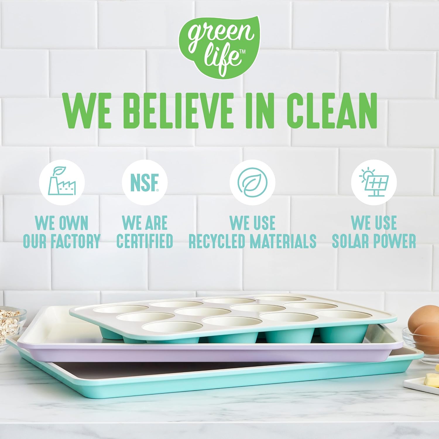 GreenLife 13" x 9" Quarter Sheet Baking Pans, 2 Piece Bakeware Set, PFAS-Free Ceramic Nonstick Rectangular Cookie Trays, Oven Safe to 450°F
