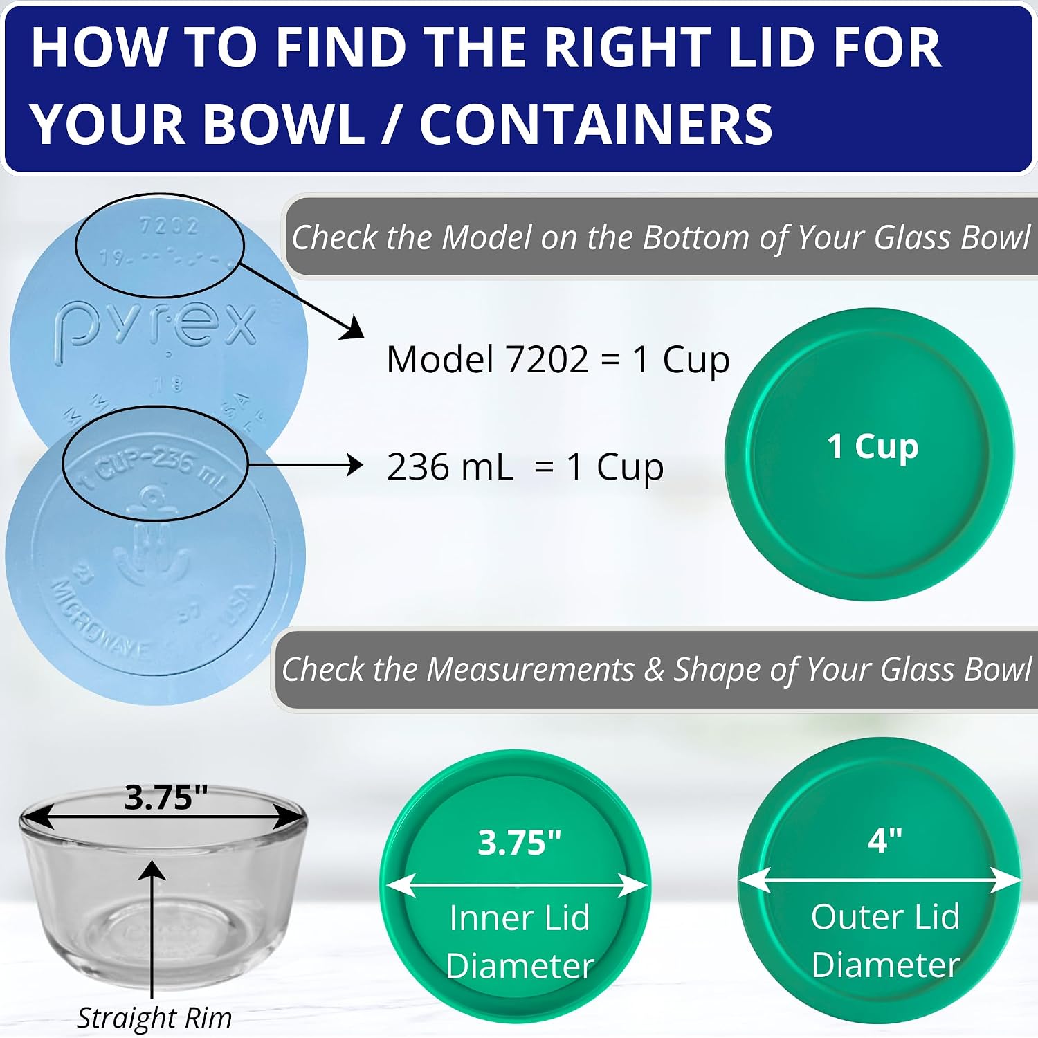 1, 2, 4 & 7 Cup Green, Orange, Blue, Red Replacement Lids/Covers for Pyrex