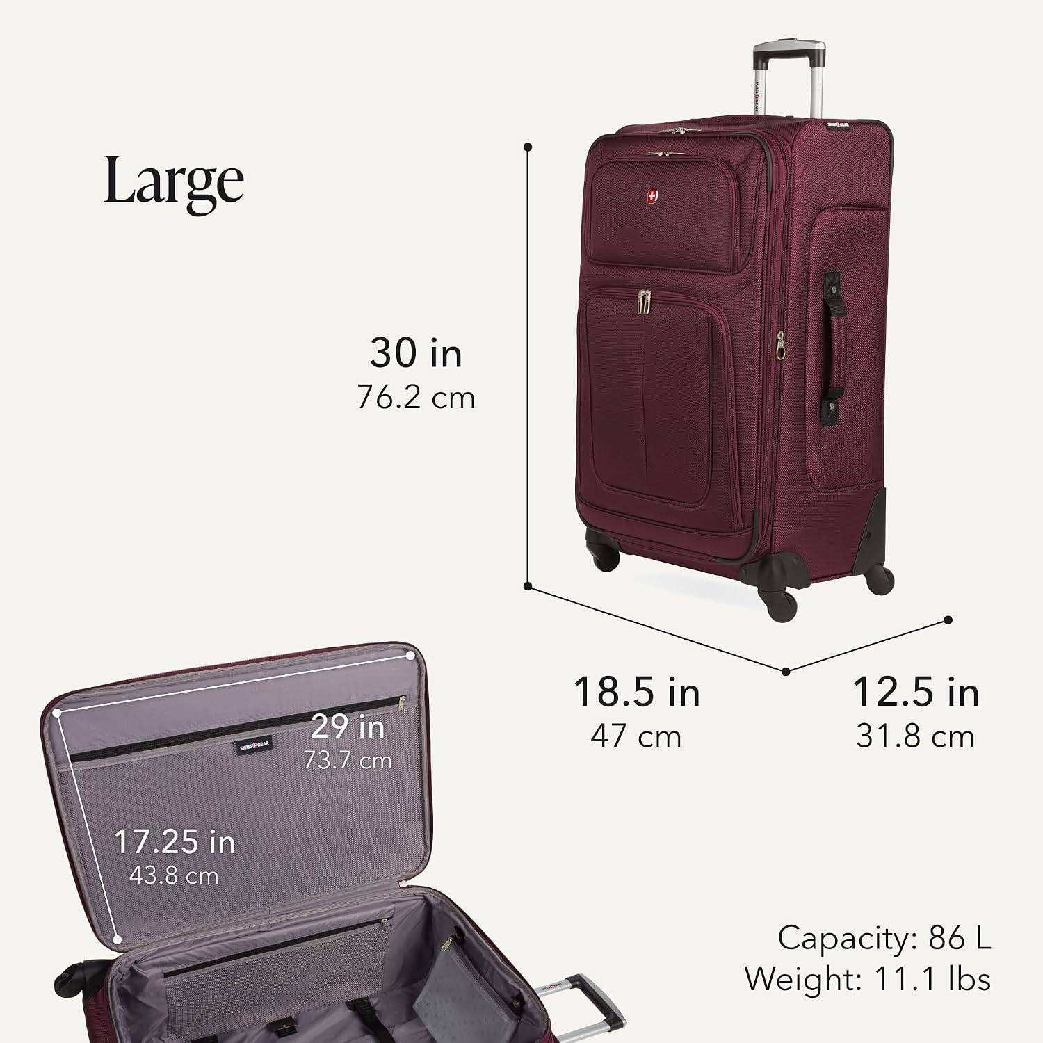 SWISSGEAR Sion Carry-On Spinner Luggage, Softside Expandable, Lightweight Suitcase, Dark Grey, 22.75-Inch