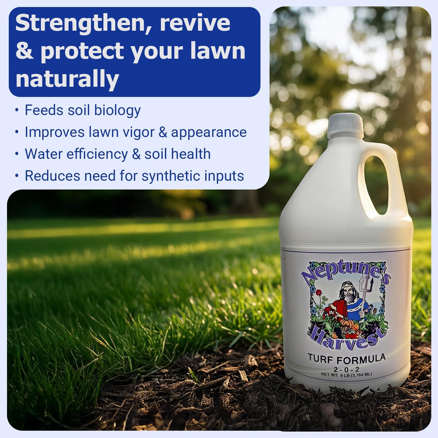 Neptune's Harvest Turf Fertilizer (2-0-2) - 9 LB Bottle - Fish & Seaweed-Based Lawn Food Formula - Organic Liquid Fertilizer for Lawn & Seed - Ideal