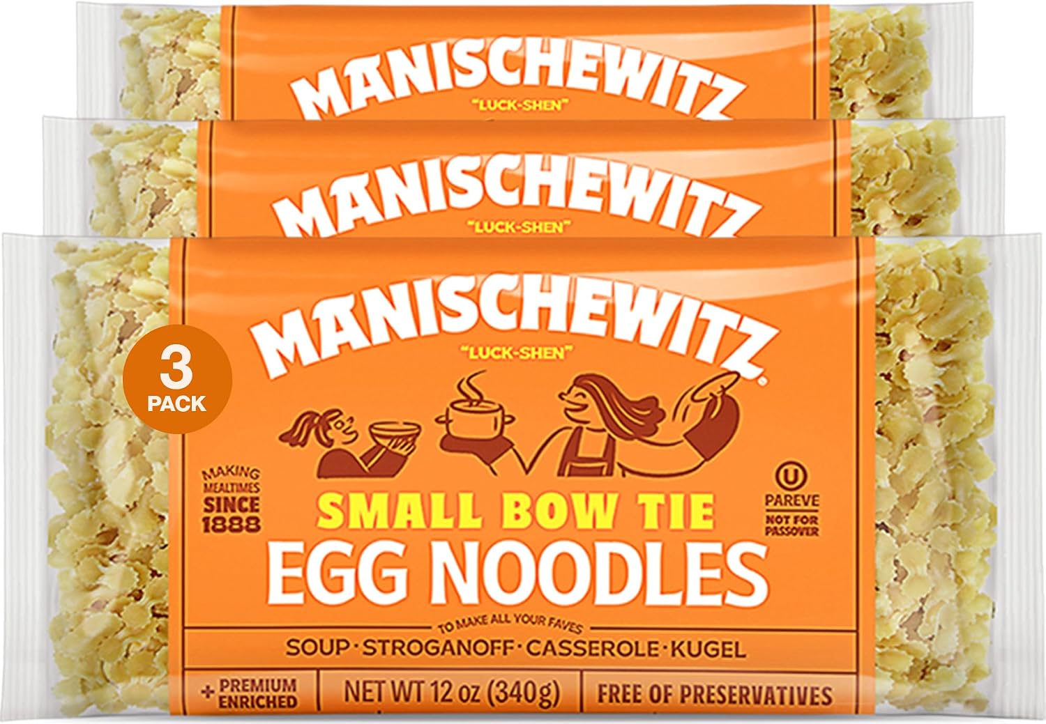 Manischewitz Small Farfalle Pasta | Small Bow Tie Egg Noodles, 12oz (3 Pack) | Homestyle Taste & Texture, Enriched, Perfect for Kasha Varnishkes