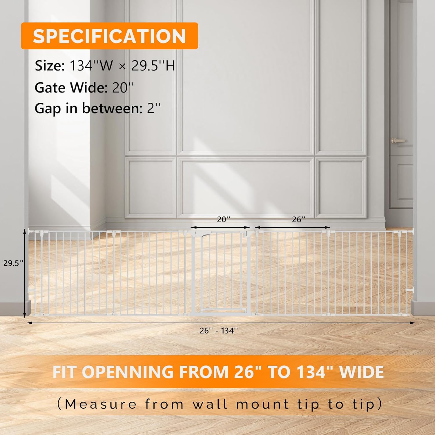 Bonnlo 134 Inches Wide Configurable Baby Gate, Fireplace Safety Fence/Guard, Adjustable 5-Panel Metal Play Yard for Toddler/Pet/Dog, Christmas Tree Fence, Includes 4 Pack of Wall Mounts, Black