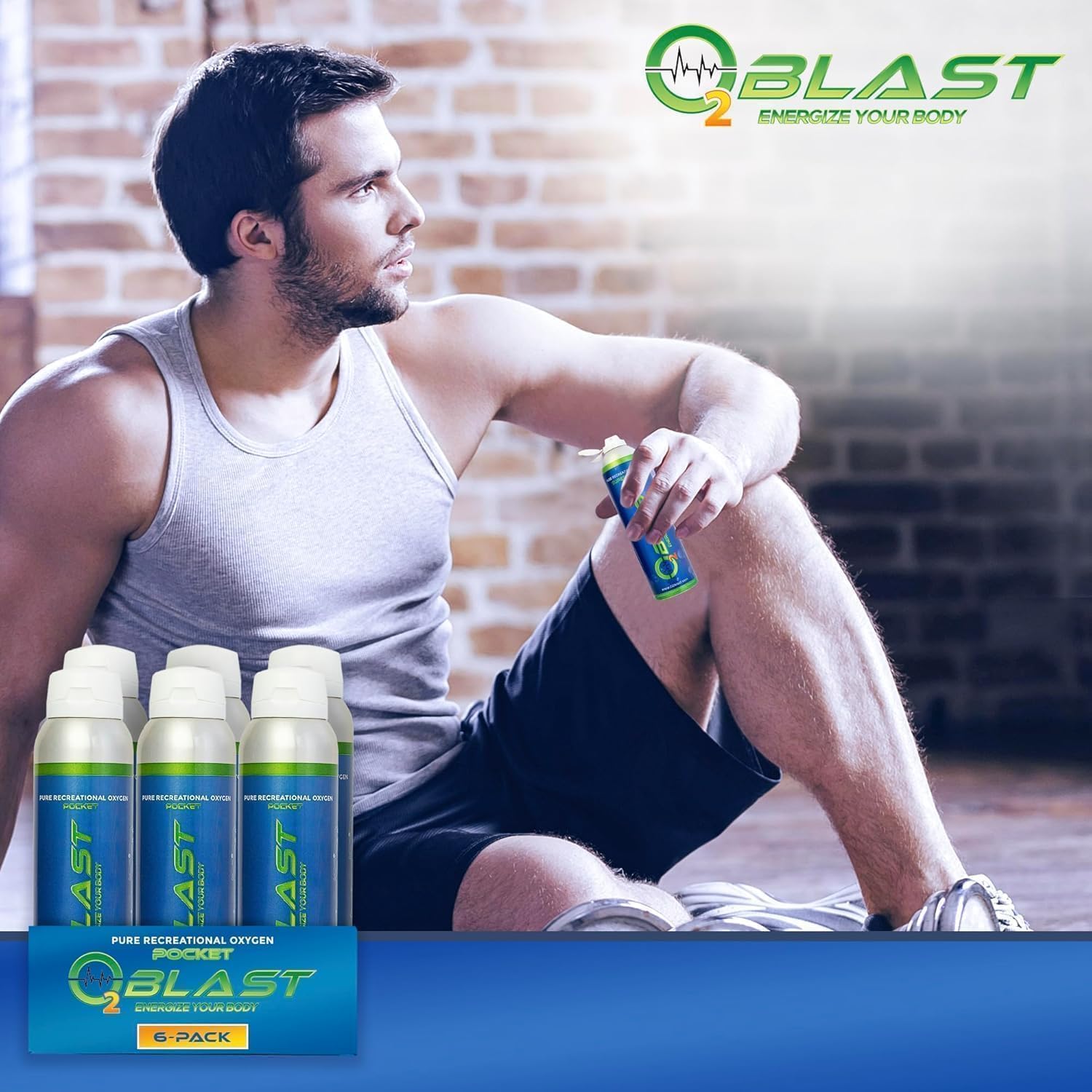 O2 Blast - 4L Portable Oxygen Can with Flip-Top Cap, Compact Design, 6-Pack