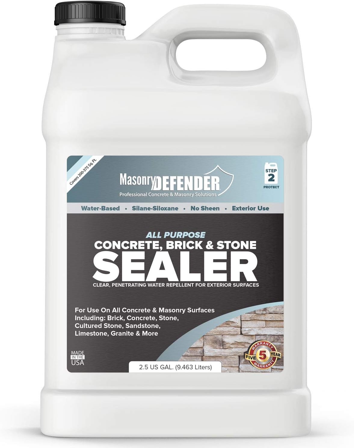 MasonryDefender All Purpose Brick Stone & Concrete Sealer - Transparent Penetrating Waterproof Coating for Outdoor Masonry Surfaces - 1 Gallon