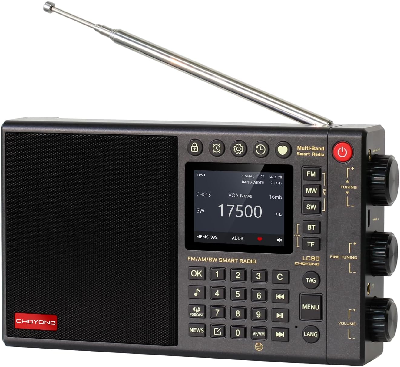 CHOYONG LC90 Smart Internet Radio | AM/FM, Longwave & Shortwave Multi-Band, SSB Single Side Band Reception, WiFi/4G, Bluetooth, TF Card