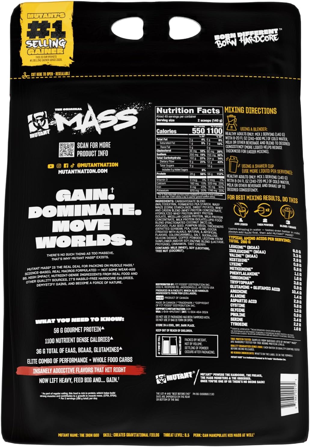 Mutant Mass Weight Gainer Protein Powder, Chocolate Fudge Brownie, 15 lb