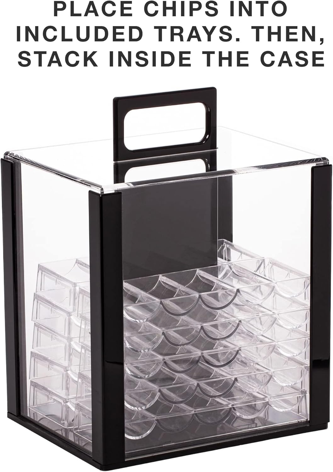 Brybelly Poker Chips 1000 Chips Set with Acrylic Case - Heavyweight 14g Poker Chips Set with 10 Removable Trays and 11" x 12" x 15" Portable Case