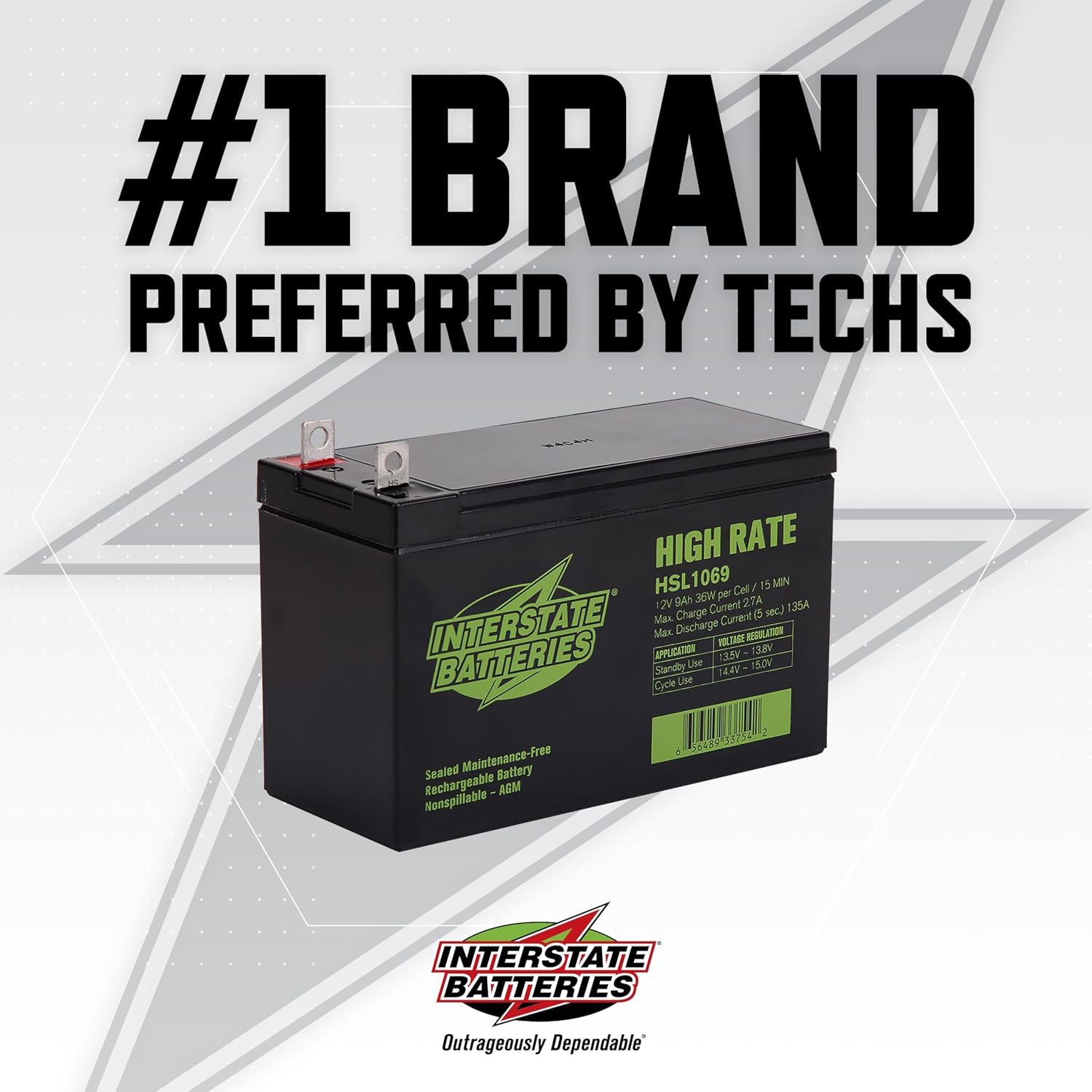 Interstate Batteries High Rate Battery 12V 9Ah SLA AGM VRLA HSL1069