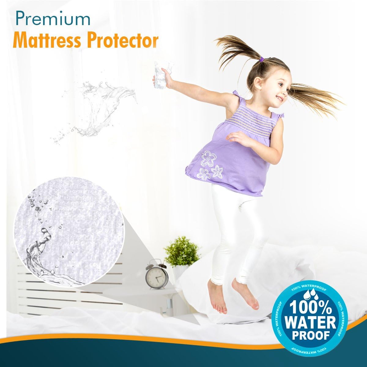 PlushDeluxe Waterproof King Mattress Protector, Terry Cotton | Fitted Sheet Bed Cover, Deep Stretchable Pockets, 76"x80"x18", Noiseless, Breathable, Hypoallergenic, Mite Proof, Washable