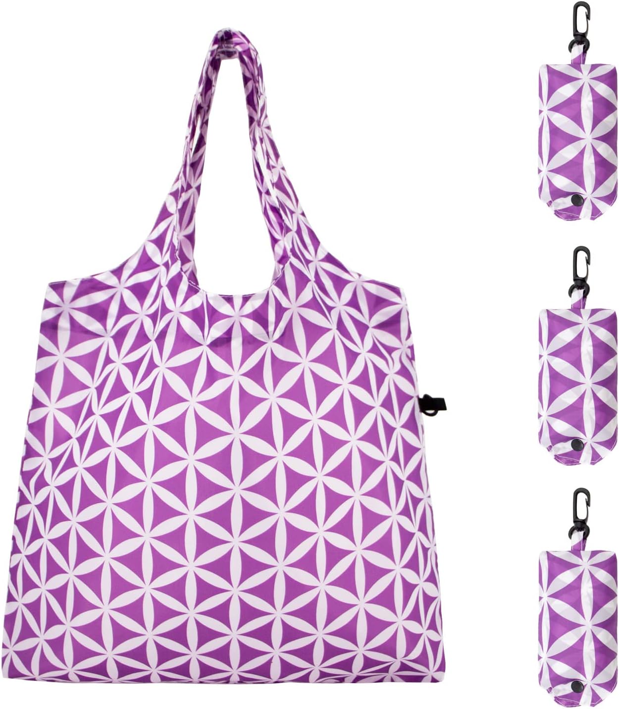 HOLYLUCK Reusable Grocery Bags,Heavy Duty Foldable Shopping Tote Bag (Standard, 3 Blue Geometric Flowers)