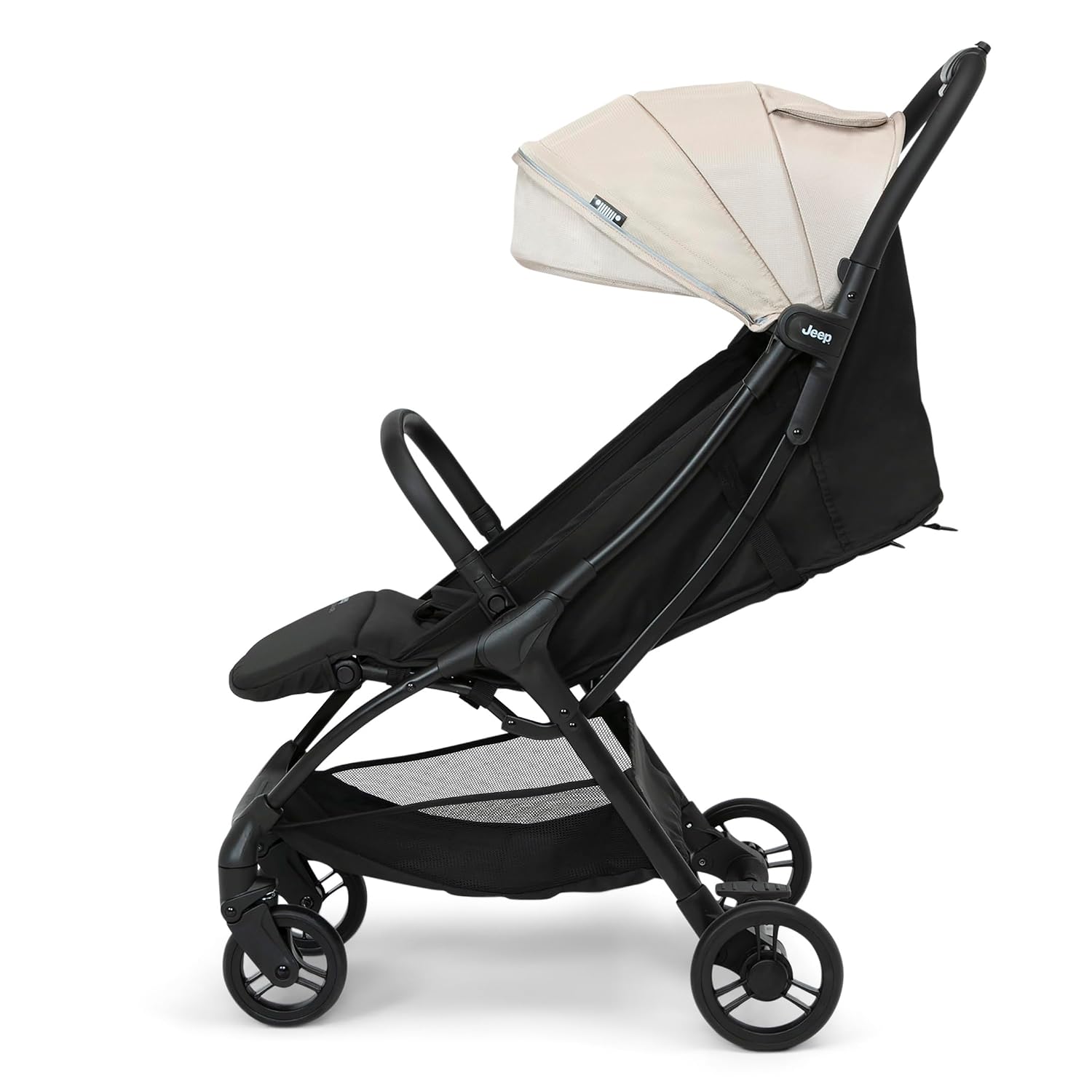 Jeep Altitude Compact Travel Stroller by Delta Children Greenguard Gold, Easy One Hand Fold, Lightweight, Extendable Canopy with Peek-a-Boo Window, Reclining Seat, 4 Wheel Suspension, Olive Green