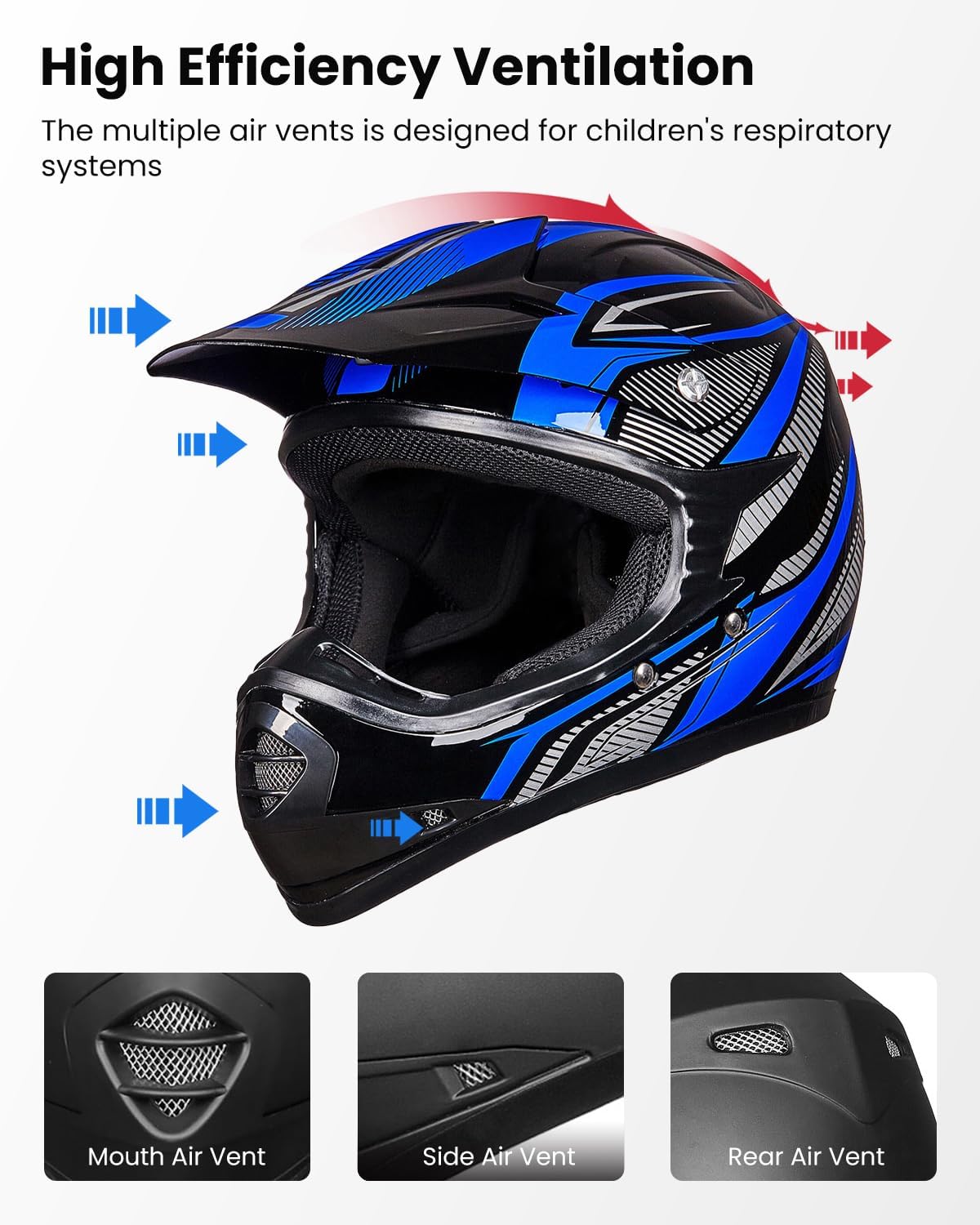 ILM Youth Kids ATV Motocross Helmet Goggles Sports Gloves Dirt Bike Motorcycle Off Road DOT Approved B07 (Youth-L, Matte Black)