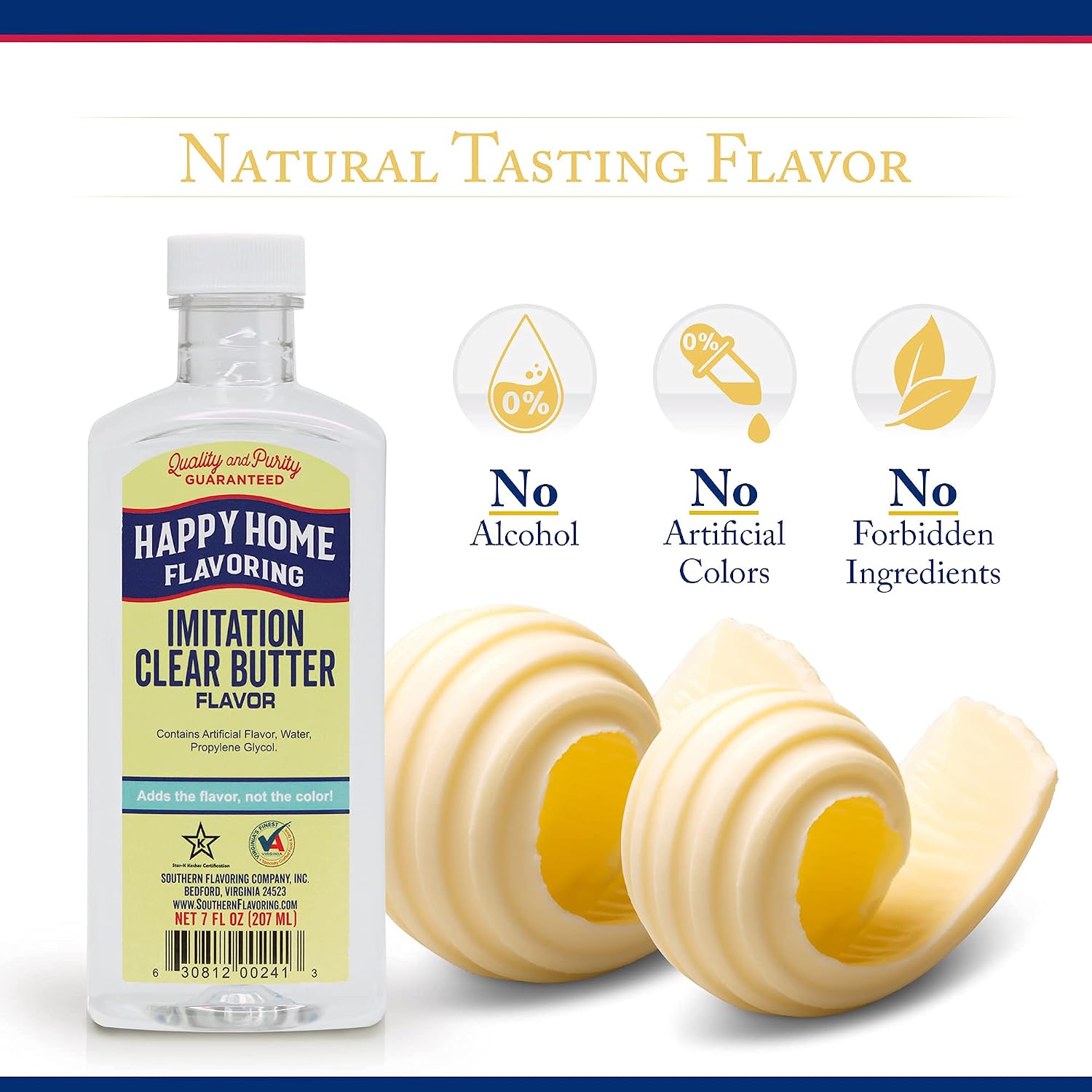 Happy Home Imitation Clear Butter Flavoring, Non-Alcoholic, Certified Kosher, 7 oz.
