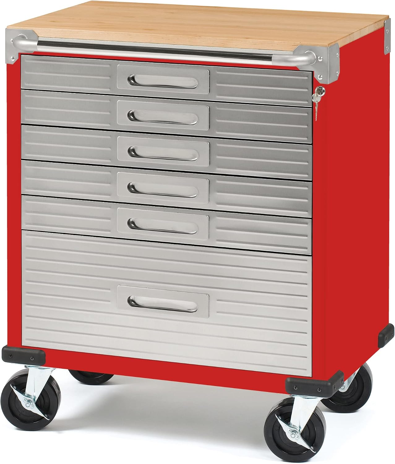 Seville Classics UltraHD Heavy Duty Rolling Cabinet Workbench Table w/Solid Wood Top, Workstation for Garage, Office, Workshop, Granite, 6-Drawer (28" W x 18" D