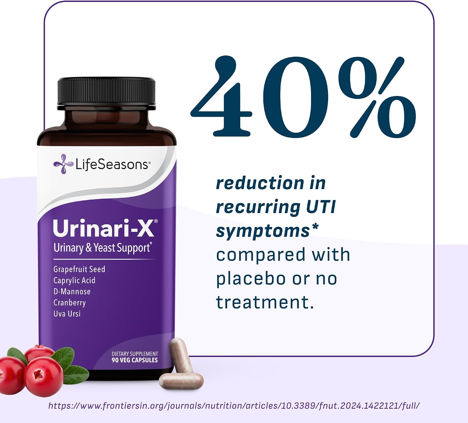 Urinari-X - Urinary Tract Support - Fast Acting UTI Relief - Vitamin Supplement for Healthy Bladder Function & Immunity - D-Mannose, Cranberry, Caprylic Acid, Uva Ursi & Grapefruit - 90 Capsules