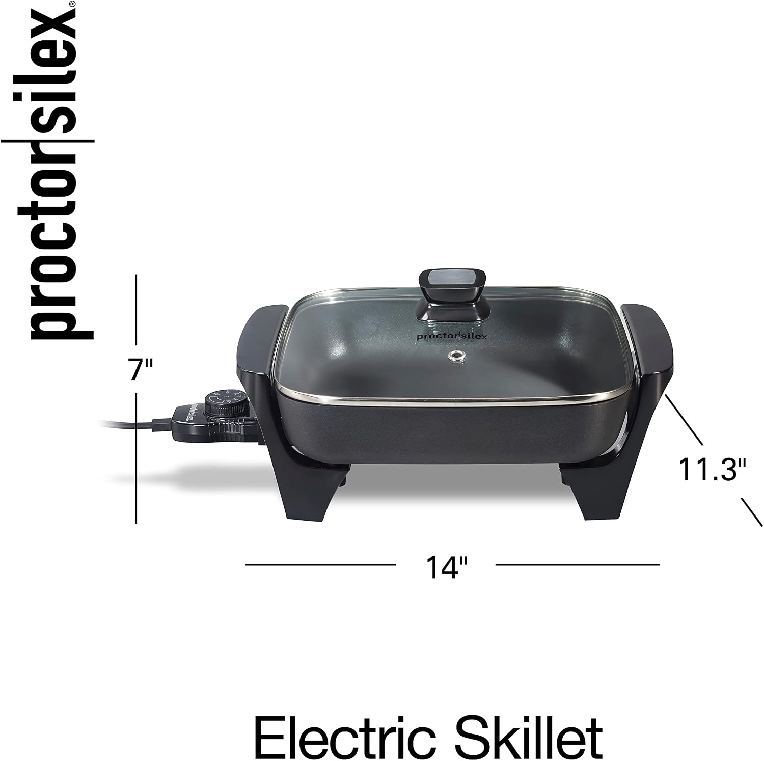 Proctor Silex Electric Skillet with Lid, 116 sq. in. Nonstick Cooking Surface for Frying, Sauteing, Simmering and Braising