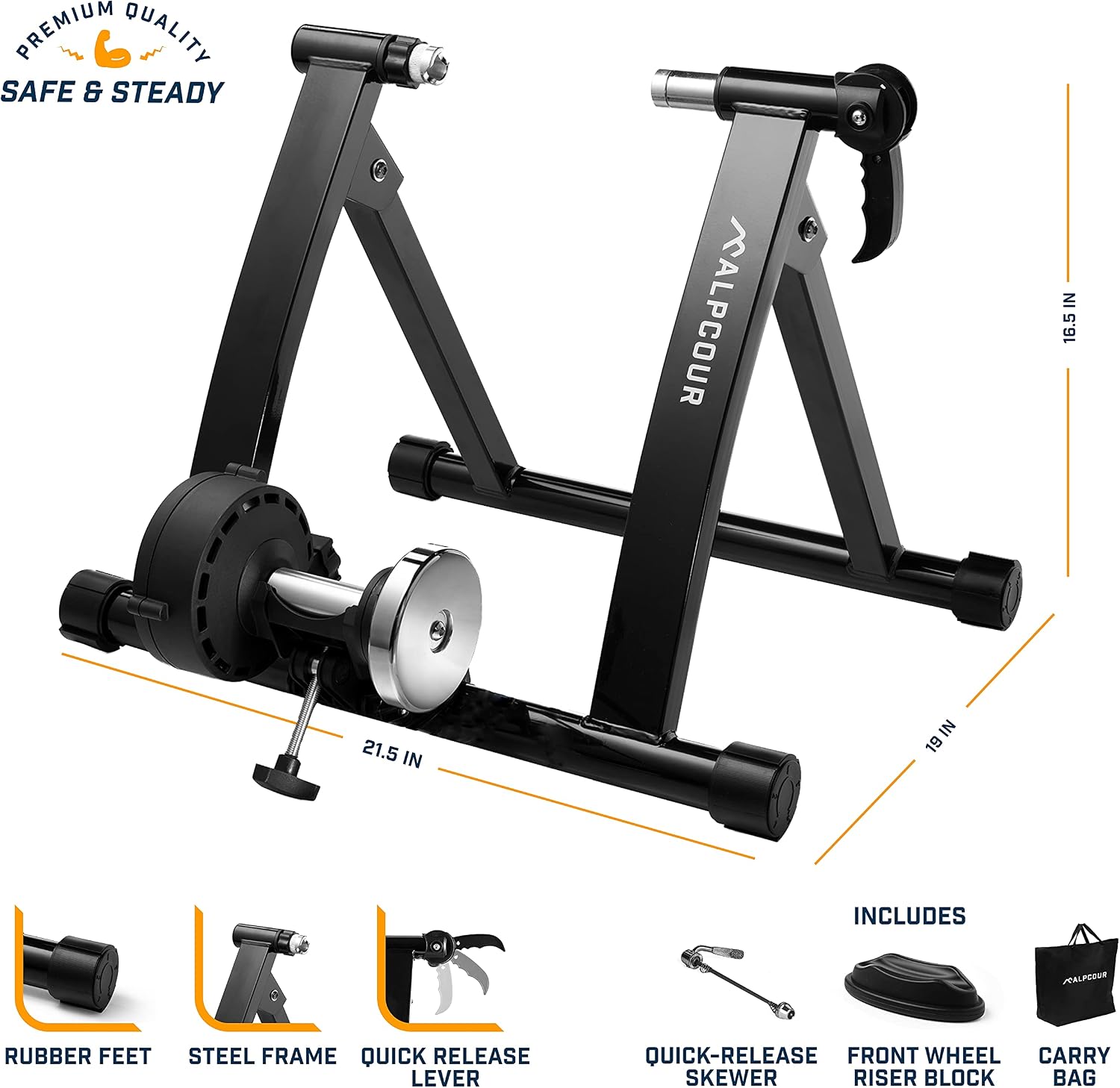 Bike Trainer Stand for Indoor Riding – Portable Foldable Magnetic Stainless Steel Indoor Trainer, Noise Reduction