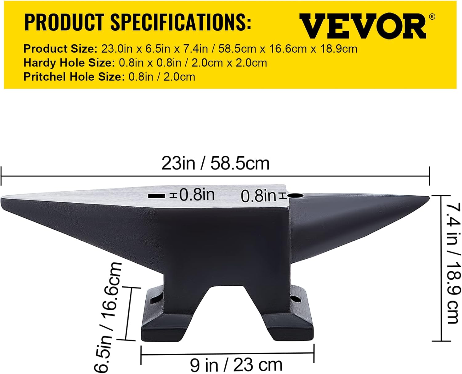 VEVOR Blacksmith Anvil 55 lbs (25 kg) Single Piece of Iron with Square Holes Ideal for Metalurgical and Blacksmiths in Metal Workshop and for