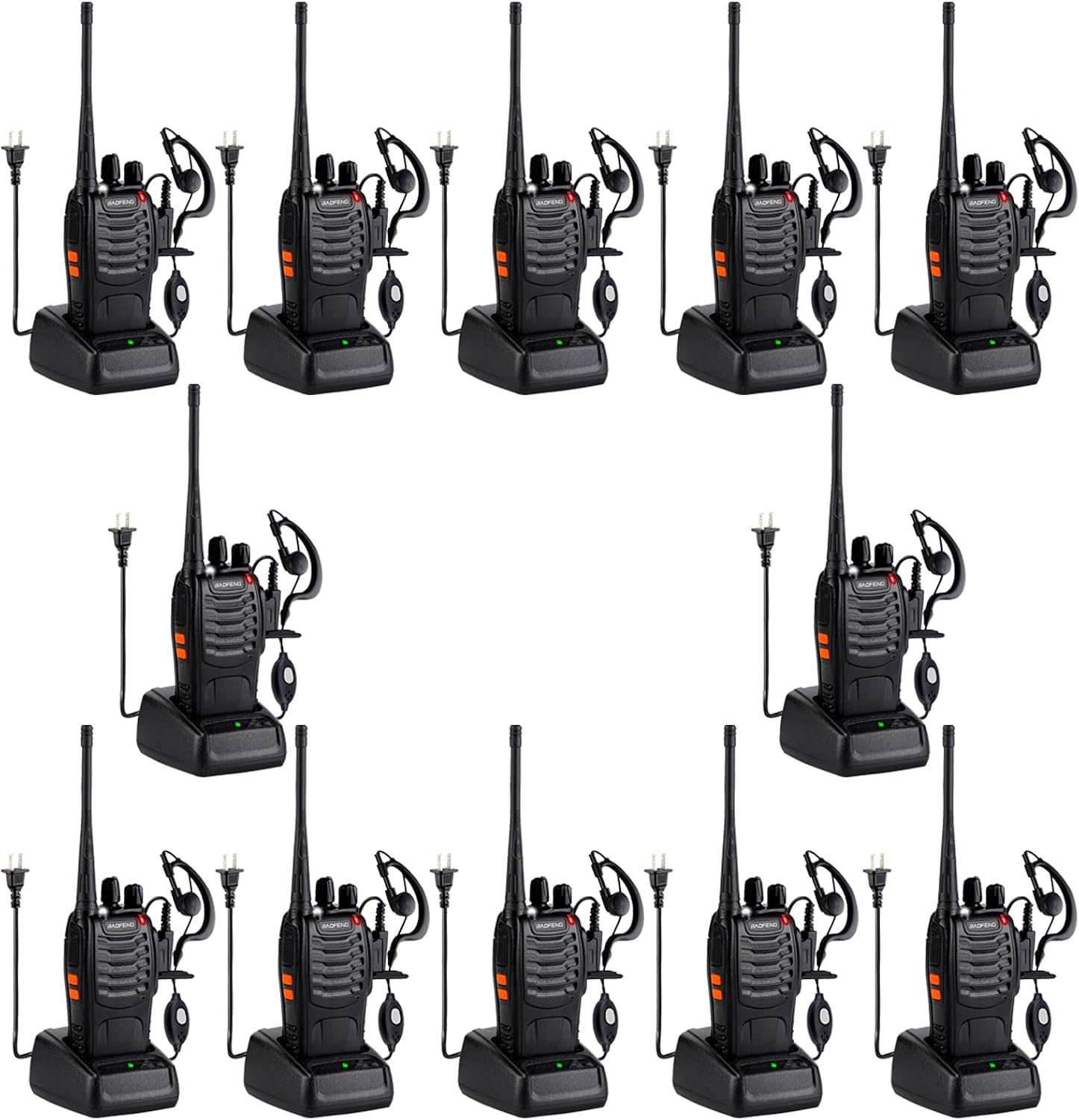Baofeng Walkie Talkies 888S Rechargeable Long Range with Earpieces for Adults, 16 Channel Professional Radio Handheld Two Way Radios Li-ion Battery and Charger Included (10pack with 10earpiece)
