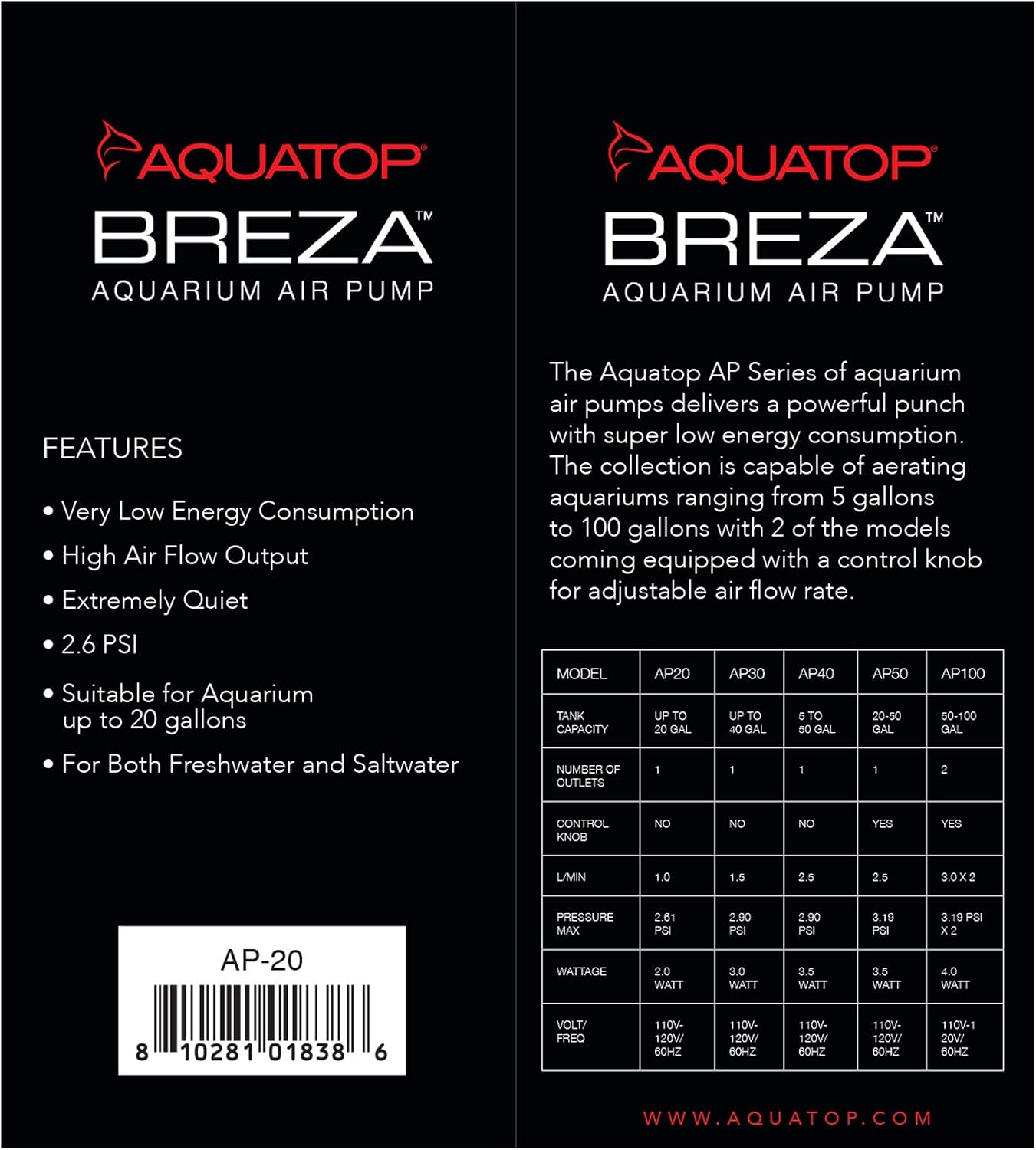 Aquatop Breza Aquarium Air Pump