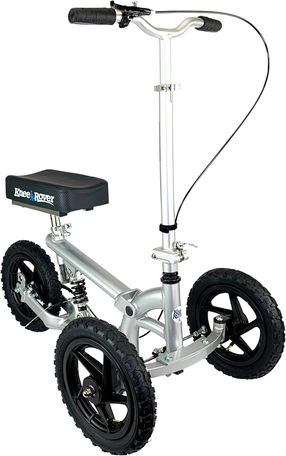 KneeRover PRO All Terrain Knee Scooter with Shock Absorber, Silver | Heavy Duty Knee Walker For Adults