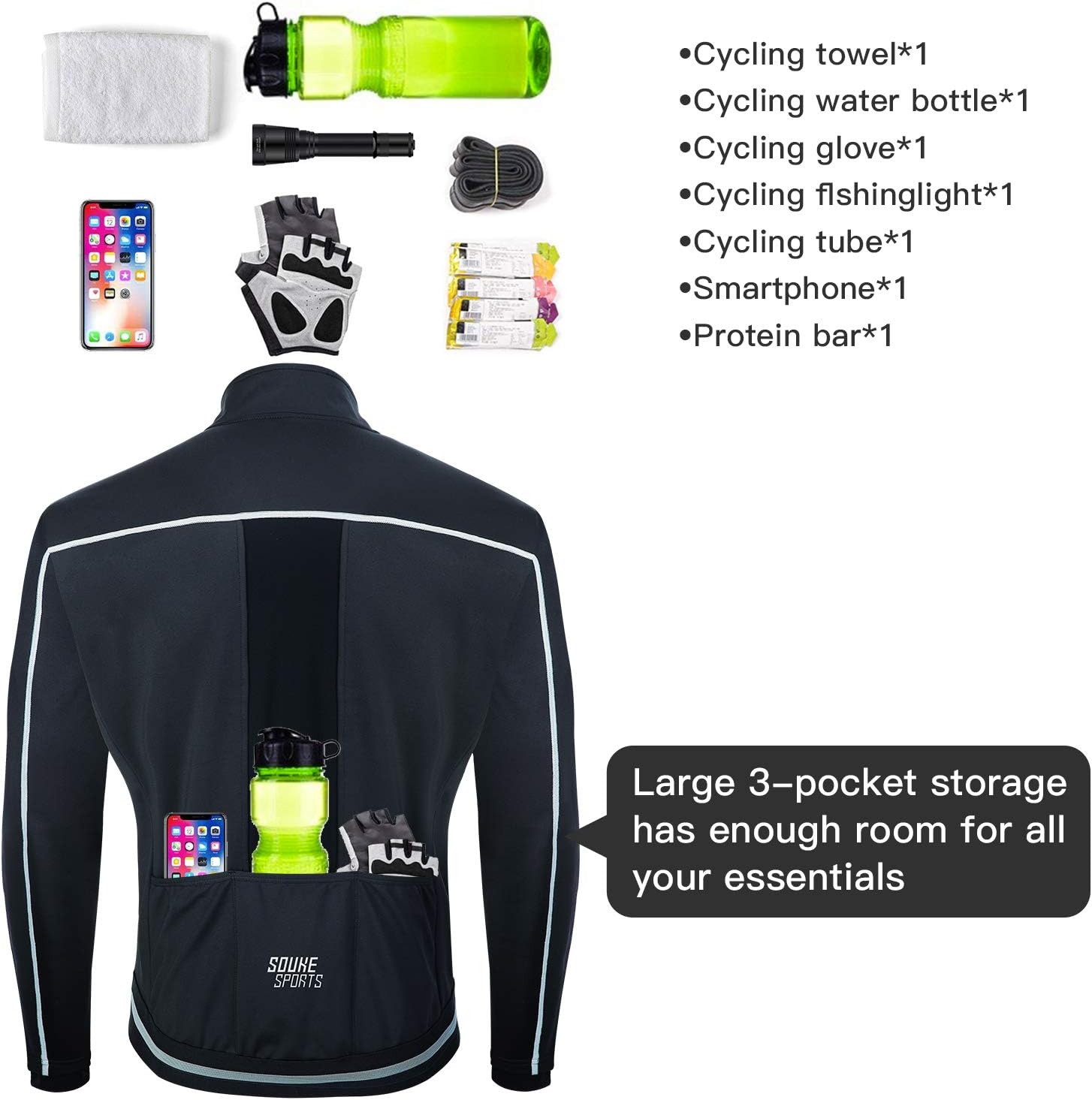 Souke Sports Men's Winter Cycling Jacket Windproof Thermal Bike Jacket