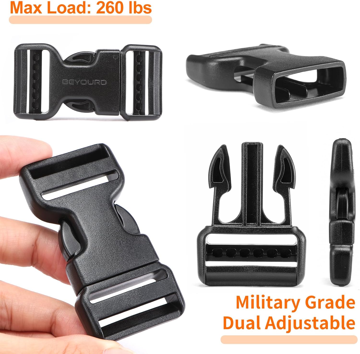 BEYOURD Buckles and Straps Set 1": 6 Yards of Thick Nylon Webbing, 6-Pack Heavy Duty Adjustable Quick Side Release Plastic Buckles