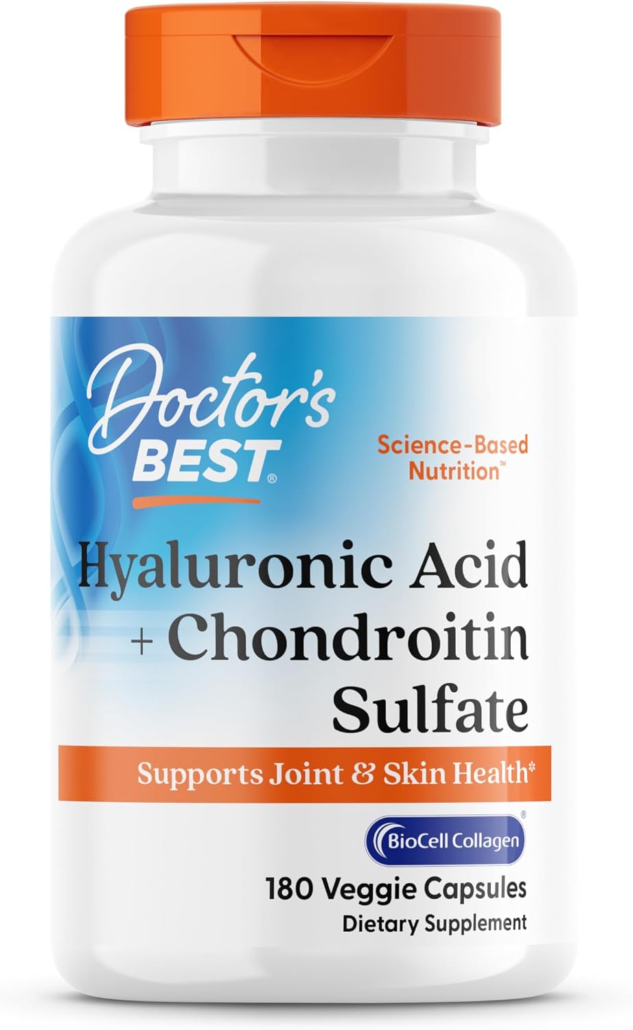 Doctor's Best Hyaluronic Acid with Chondroitin Sulfate, Featuring BioCell Collagen, Non-GMO, Gluten Free, Soy Free, Joint Support, 180 Count (Pack of 1)