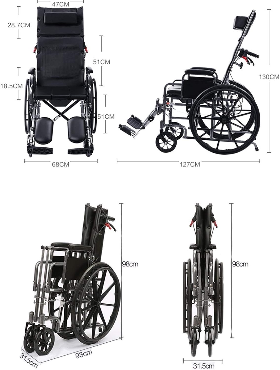High Back Reclining Commode Wheelchair, Folding Bathroom Shower Chair, Can Lie Down Alonemultifunctional Scooter (Color : Upgrade)