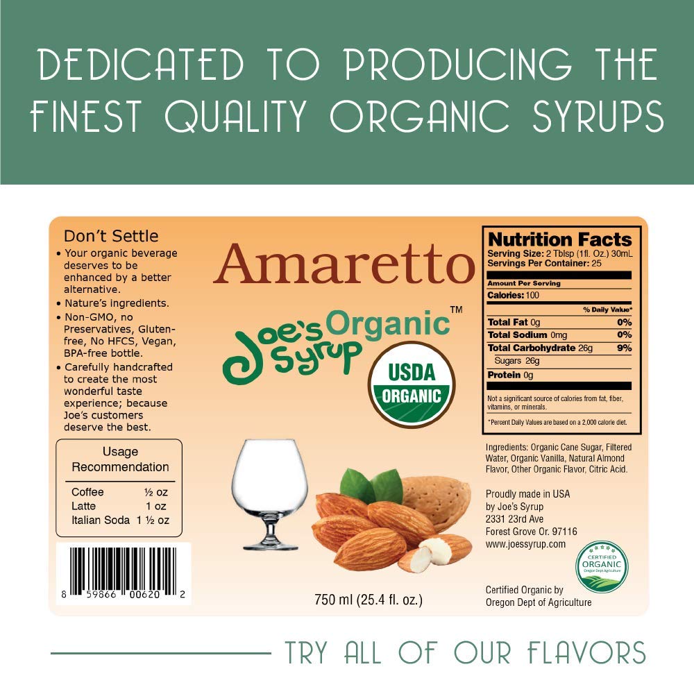 Joe’s Syrup Organic Flavored Syrup, Organic Strawberry, 750 ml | Vegan, gluten-free, Non-GMO, no HFCS; for cocktails & desserts