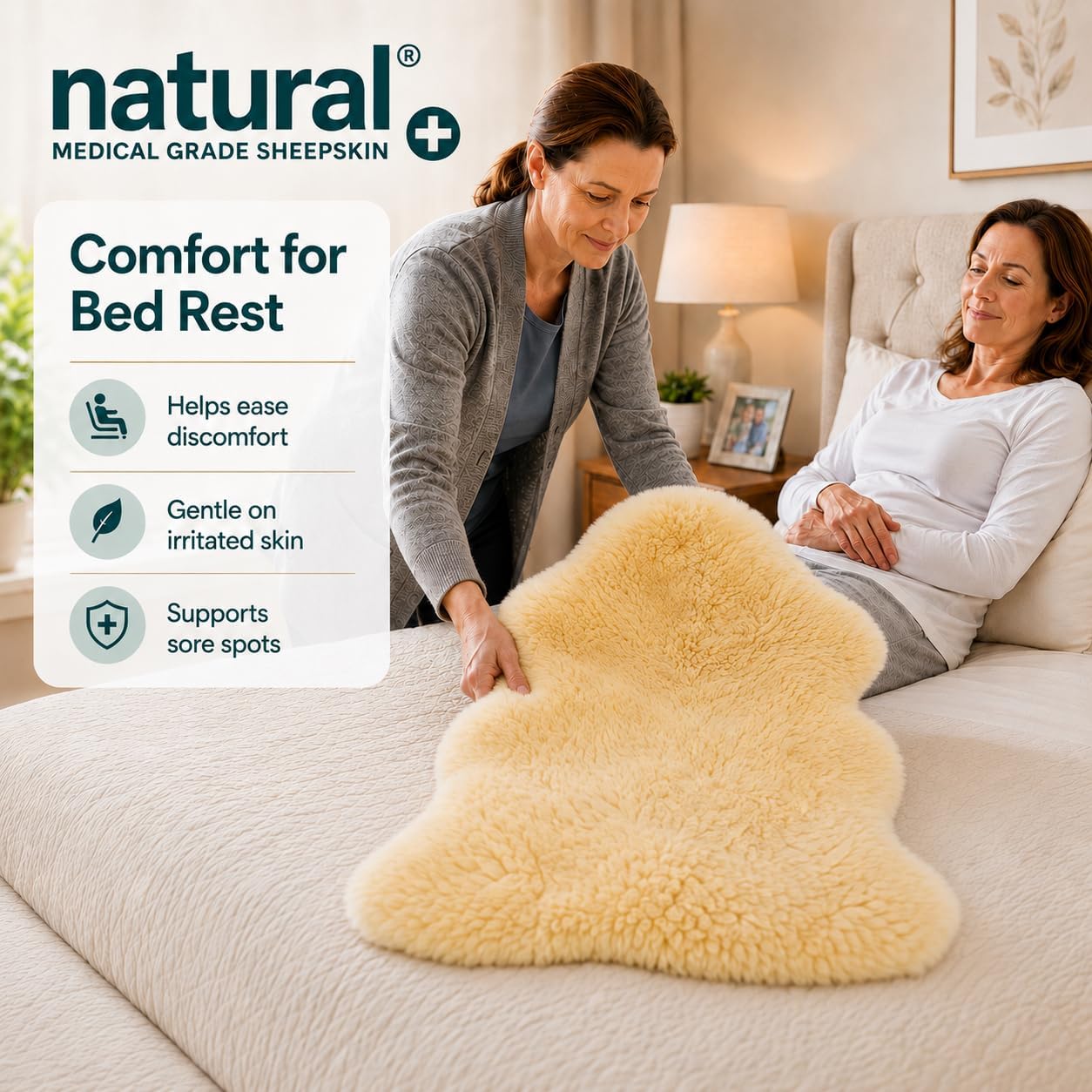Natural Medical Sheepskin Pad, Non-Slip Back, Natural, 17 x 17 in, 1 Pack