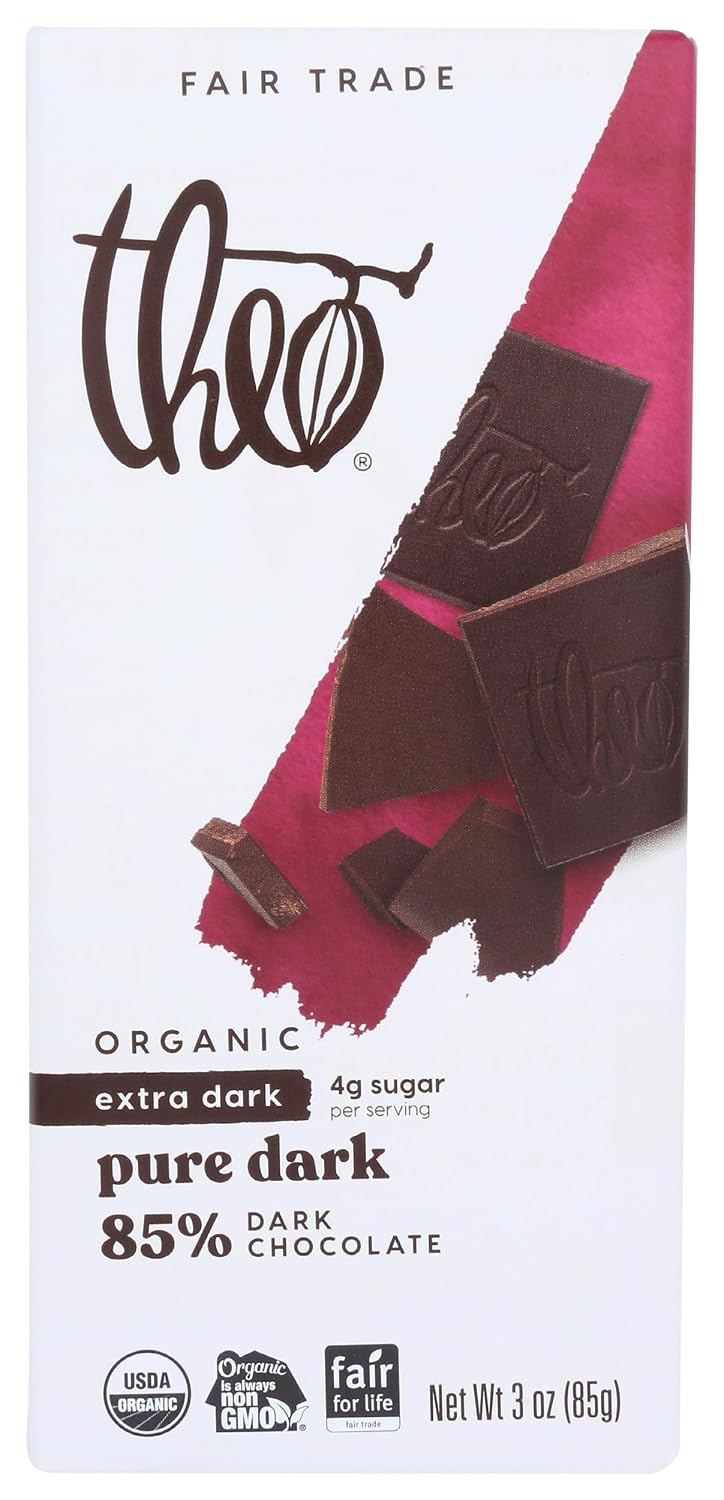 Theo Pure Organic Dark Chocolate Bar, 85% Cacao, 1 Bar | Vegan, Fair Trade