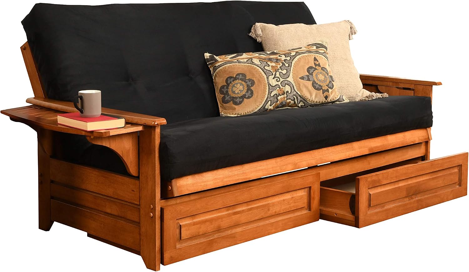 Kodiak Furniture Phoenix Futon Set with Linen Stone Mattress and Storage Drawers, Full, Barbados