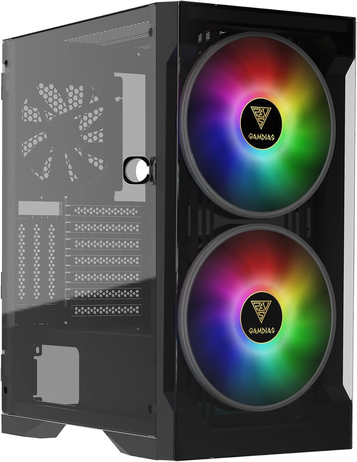 GAMDIAS ATX Mid Tower Gaming Computer PC Case Tempered Glass, Built-in 4X 120mm ARGB Case Fans, Front Airflow Mesh, Up to 6x120mm Fans, 340mm GPU/VGA, 360mm AIO/Radiator, 160mm CPU Cooler