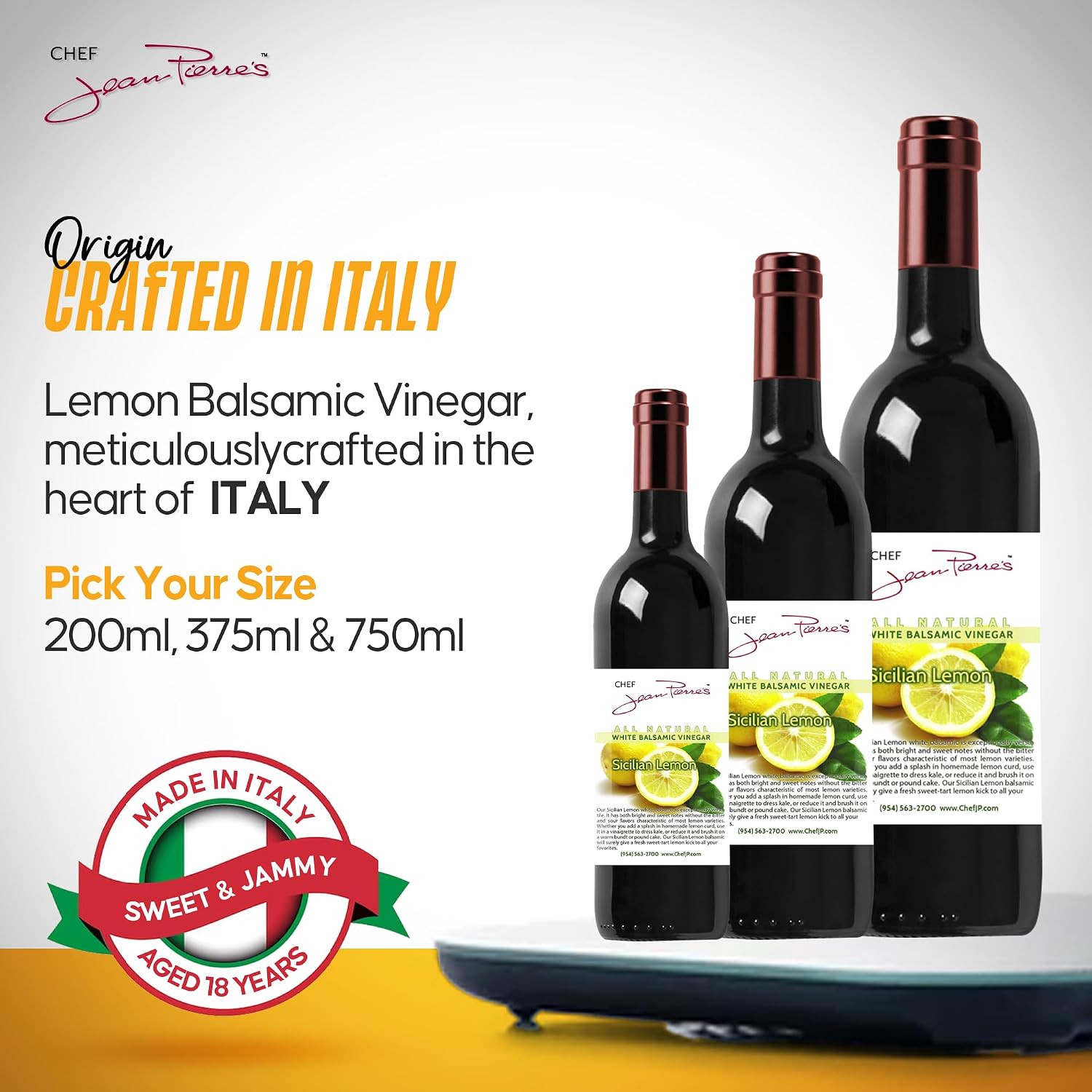 Chef Jean Pierre's Italian Balsamic Vinegar - 750ml (25oz) Rich Lemon Flavor, 12-Year Traditional Barrel Aged - Ideal For Enhancing Your Meals
