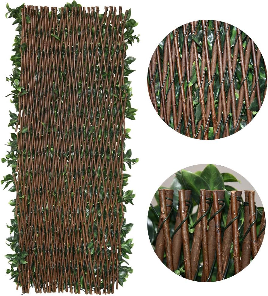 Expandable Fence Privacy Screen for Balcony Patio Outdoor,Decorative Faux Ivy Fencing Panel,Artificial Hedges (Single Sided Leaves)……