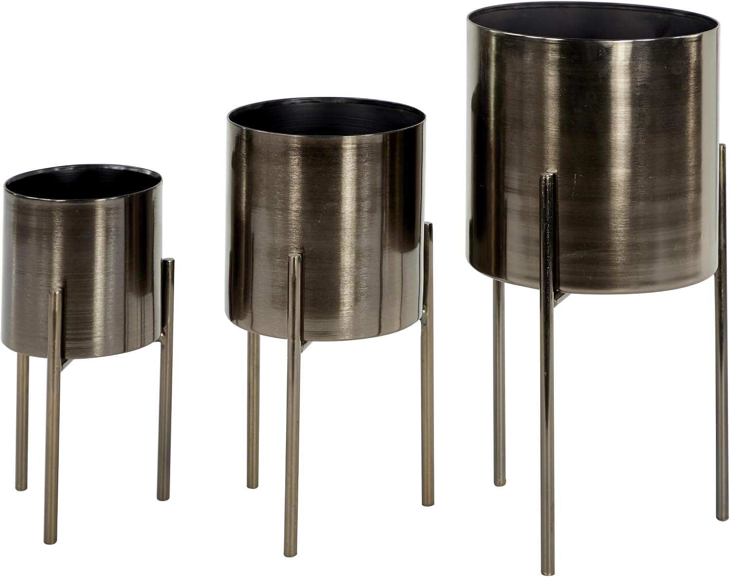 Deco 79 Metal Round Planter with Removable Stand, Set of 2 16", 13"H, Black