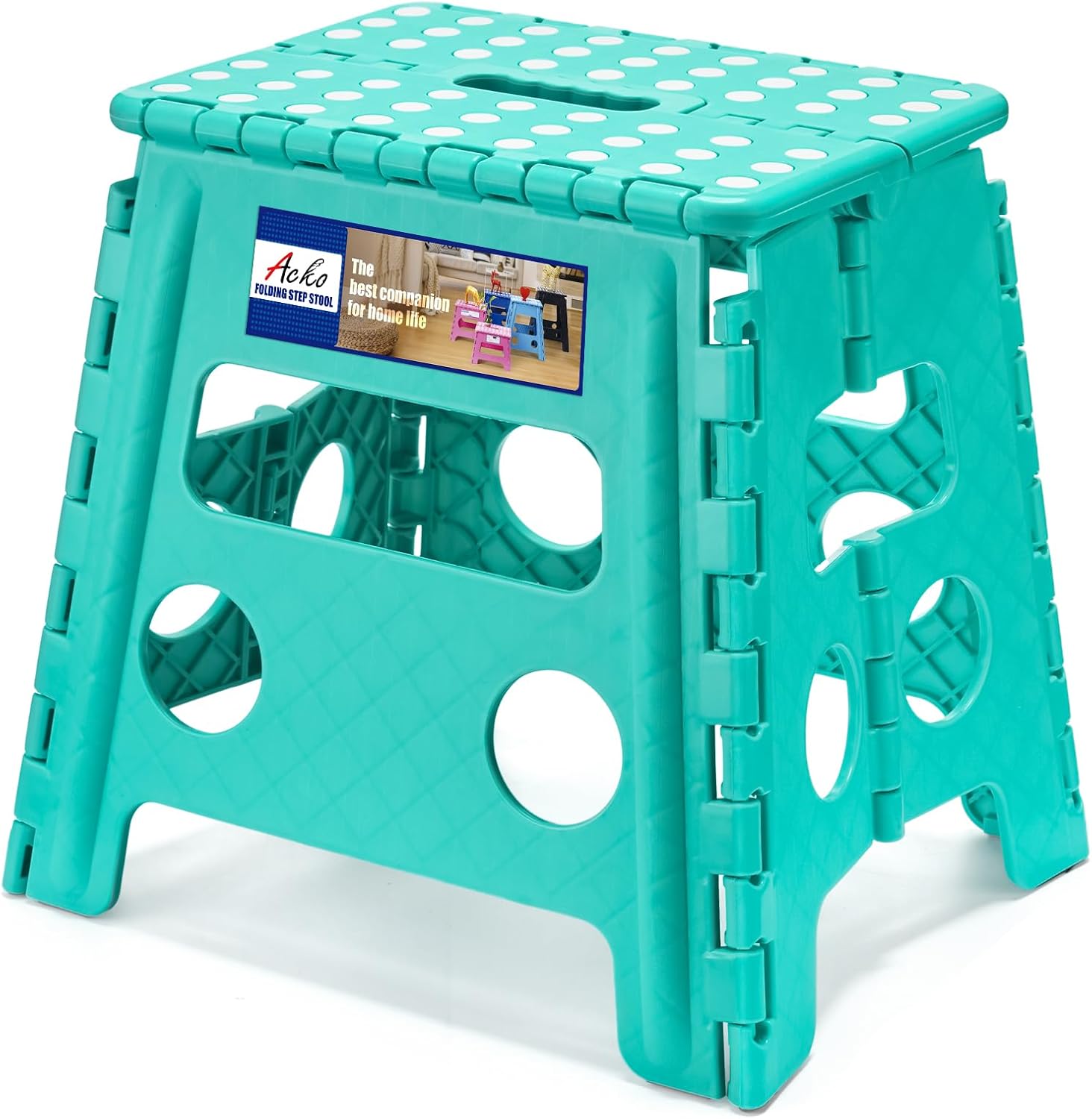 ACKO 13 Inch Folding Step Stool, Holds 300 lb for Adults and Kids, Black | Collapsible Heavy Duty Foldable Stools, Portable Non-Slip Foot Stepping stool, Kitchen Bathroom Bedroom Outdoor with Handle